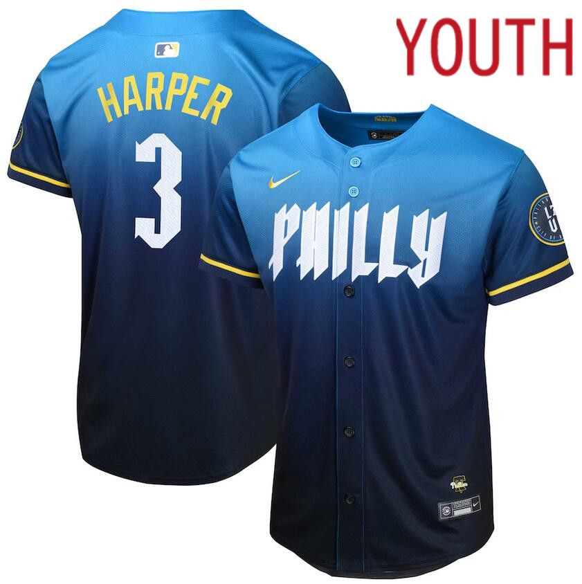 Youth Philadelphia Phillies #3 Bryce Harper Nike Blue 2024 City Connect Limited Player Jersey->youth mlb jersey->Youth Jersey